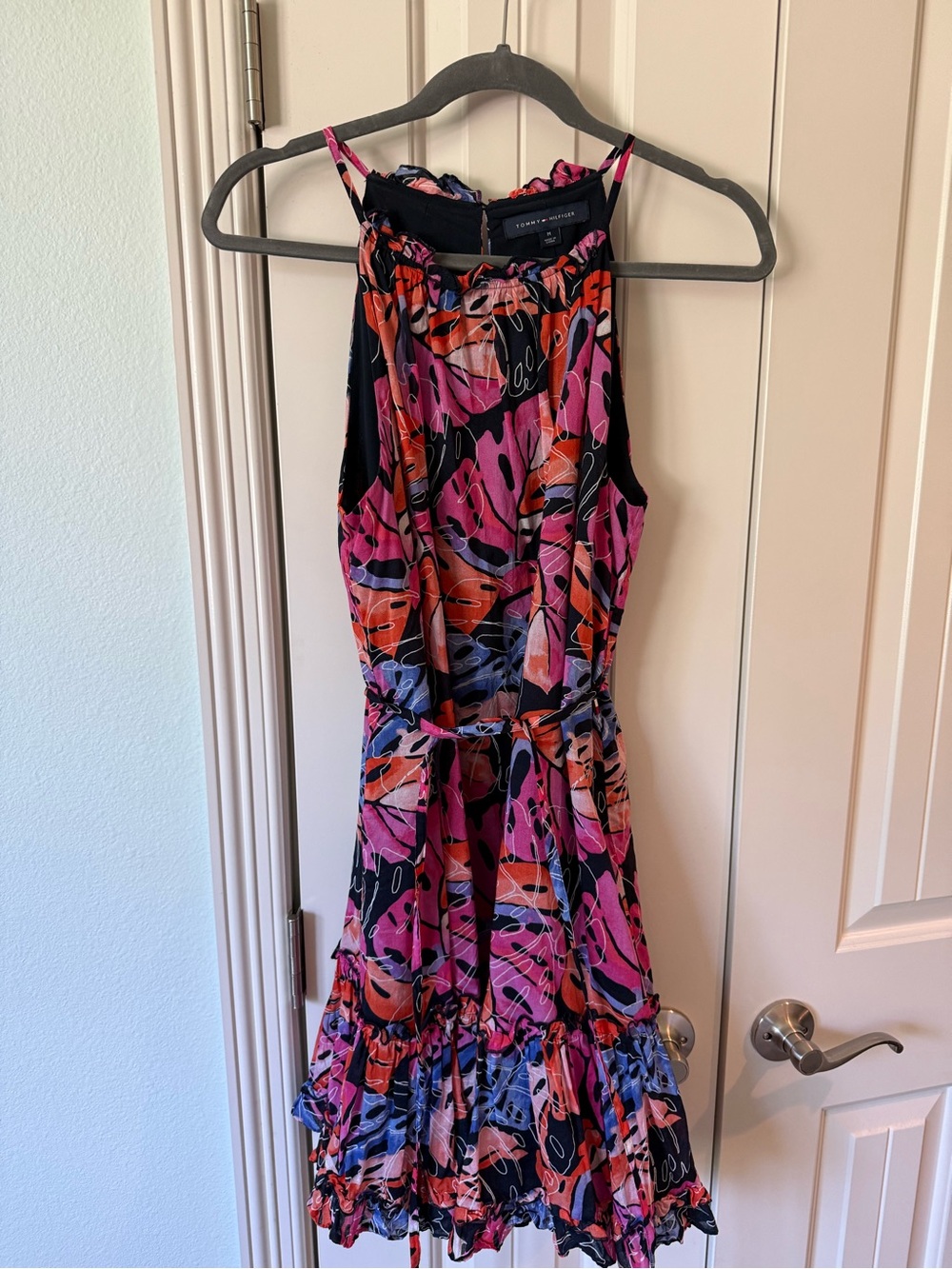 Tommy Hilfiger Pink, Orange & Blue Abstract Halter Midi Dress